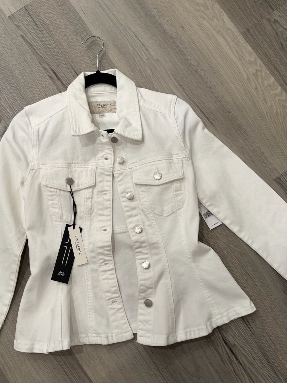 Liverpool White Denim Peplum Jacket - Women's Button Front